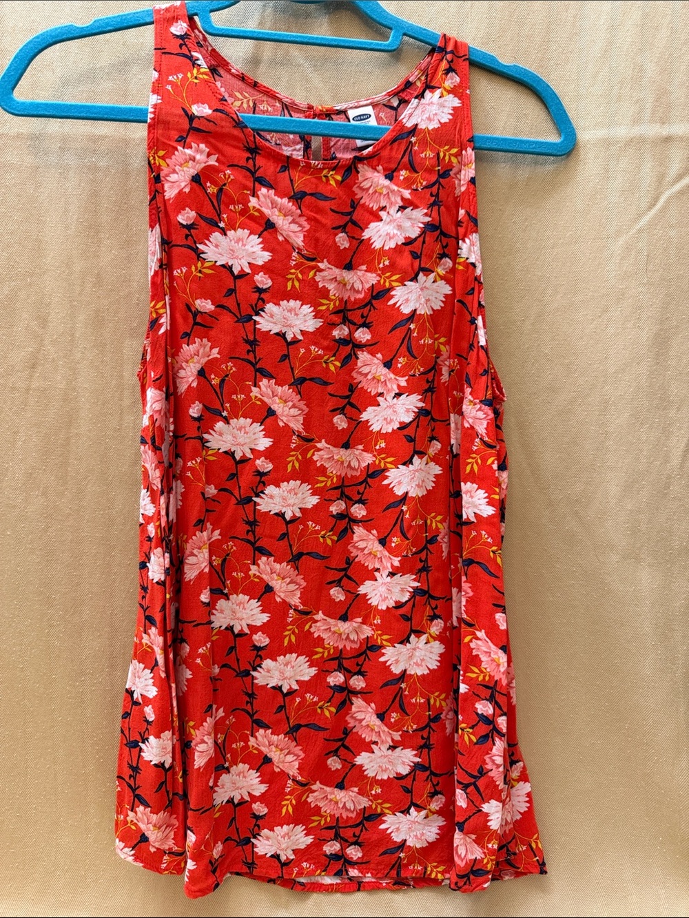 Old Navy Orange Floral Round Neck Tank